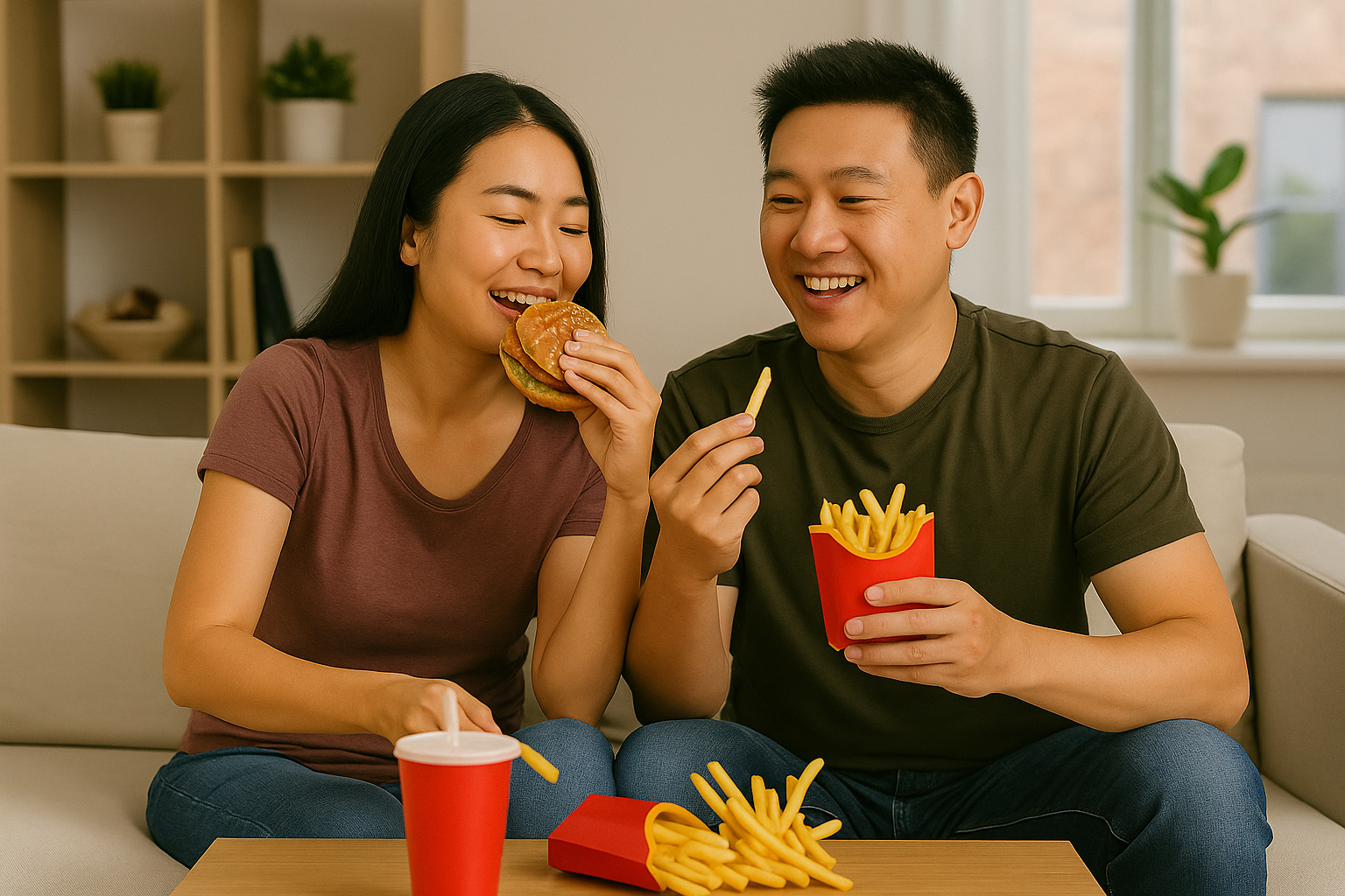 패스트푸드 햄버거 먹는 모습