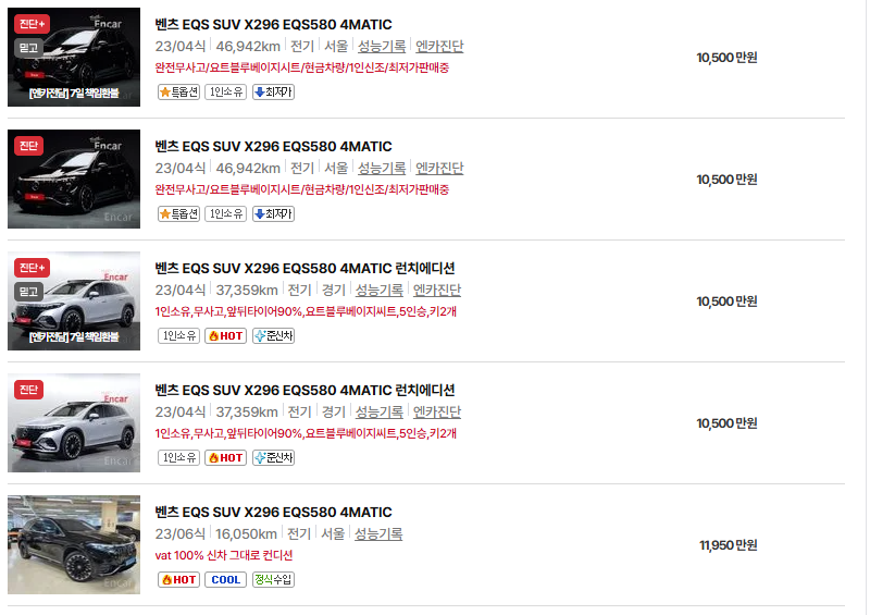 벤츠 EQS 중고차 가격 시세표 유지비