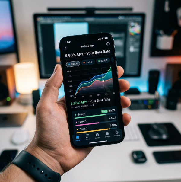 스마트폰으로 금리보는 모습