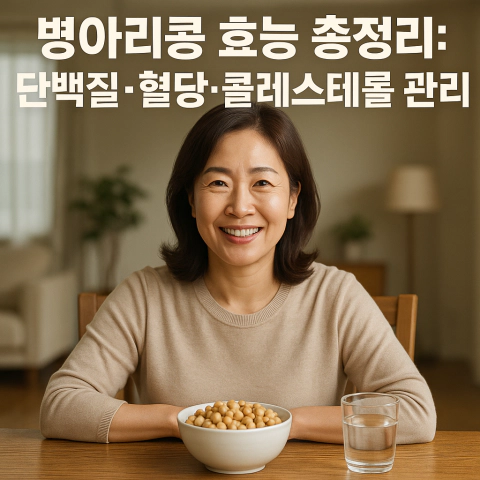 병아리콩 효능을 강조하는 캠페인 포스터 스타일 이미지, 한국인 여성 모델