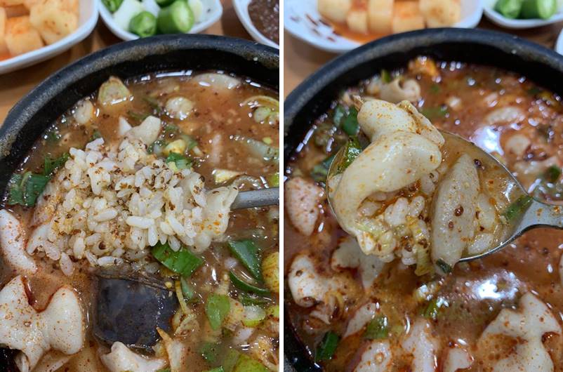 밥이 말아져있는 순대국