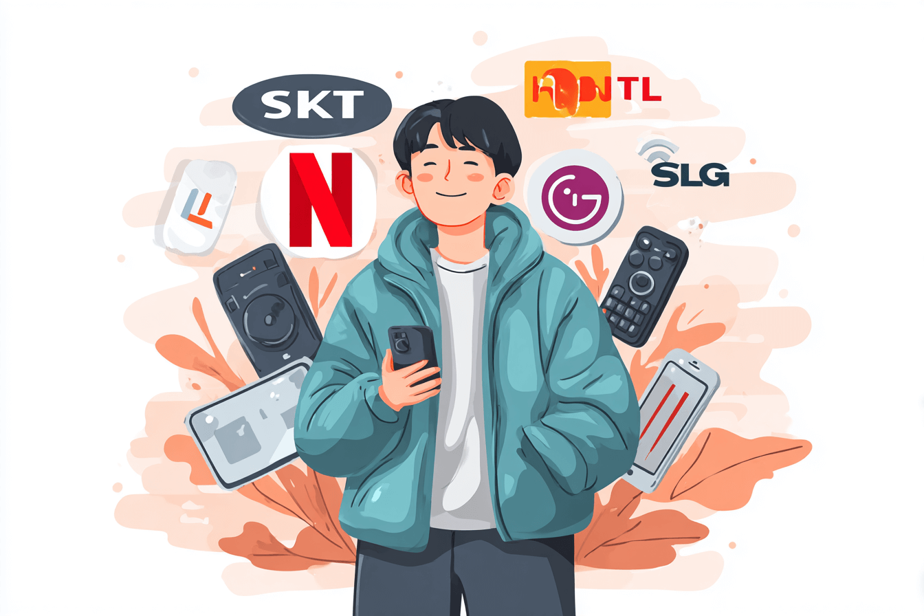 할인-통신사-로고와-남자-그림