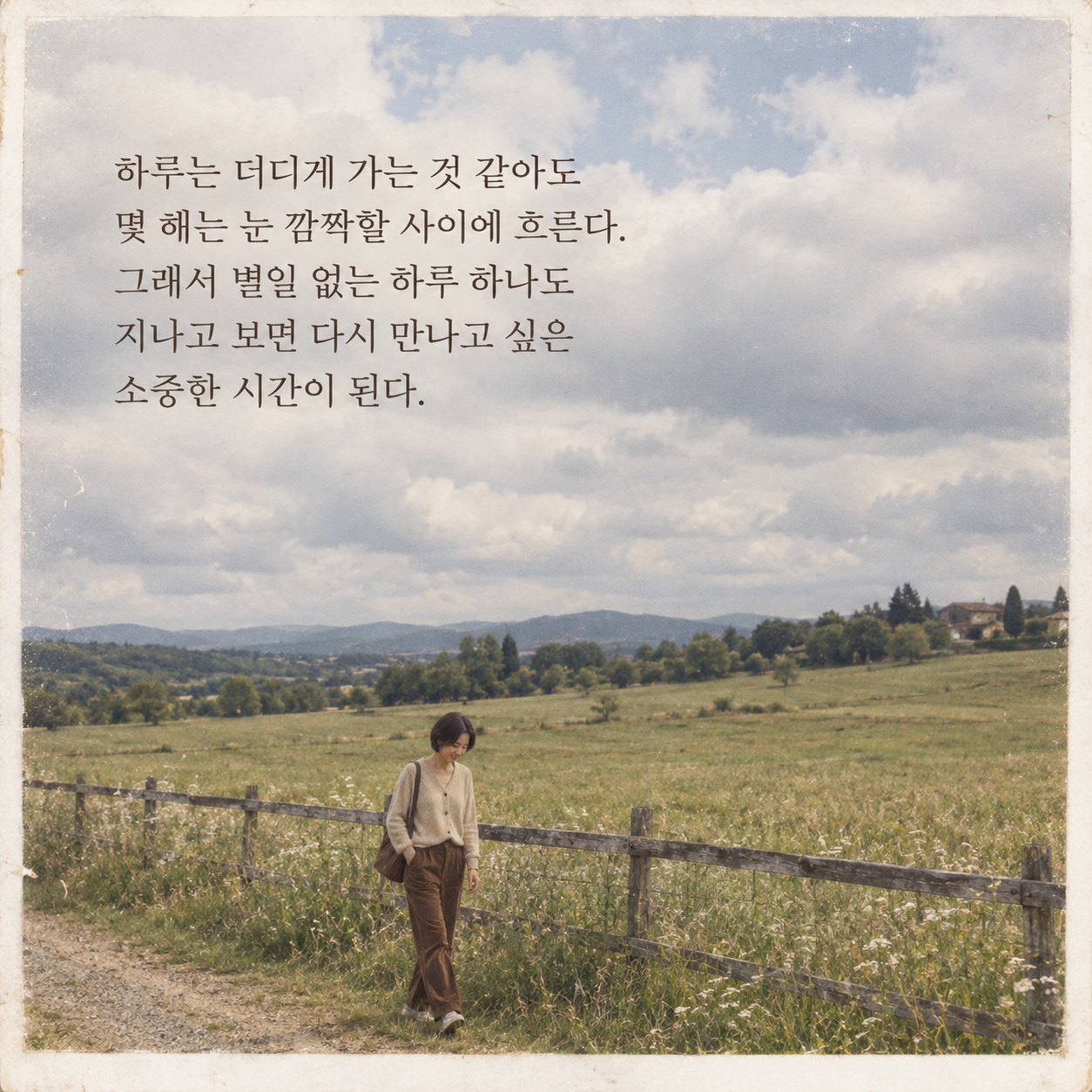 하루는 더디게 가는 것 같아도 몇 해는 눈 깜짝할 사이에 흐른다. 그래서 별일 없는 하루 하나도 지나고 보면 다시 만나고 싶은 소중한 시간이 된다.