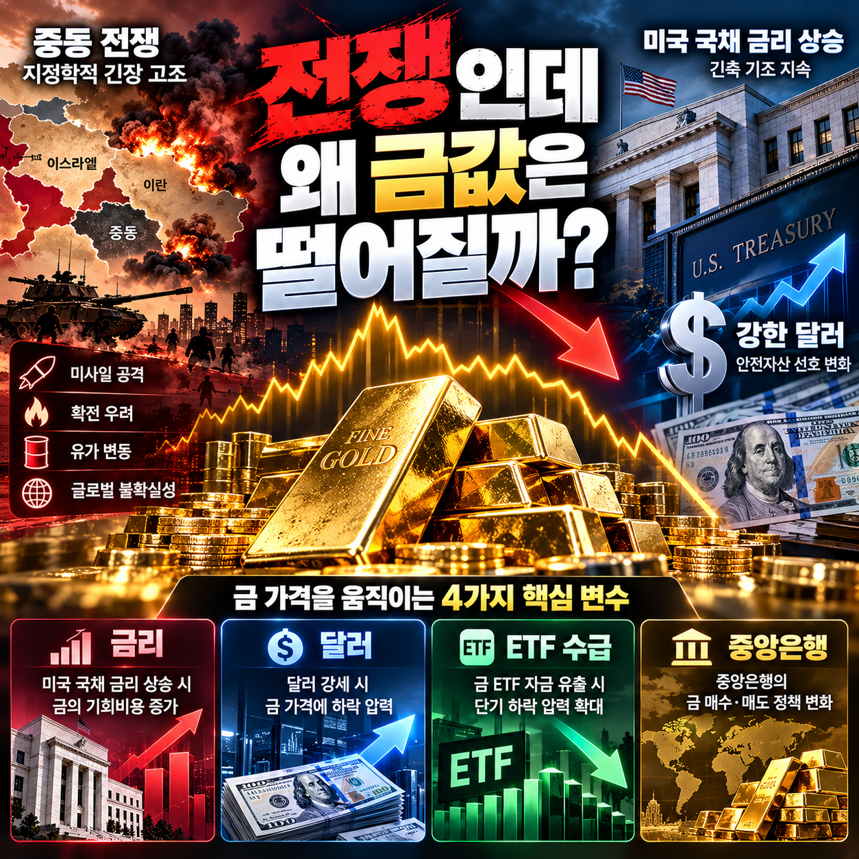 이란 전쟁에도 금값이 하락하는 이유와 금리 달러 수급 분석