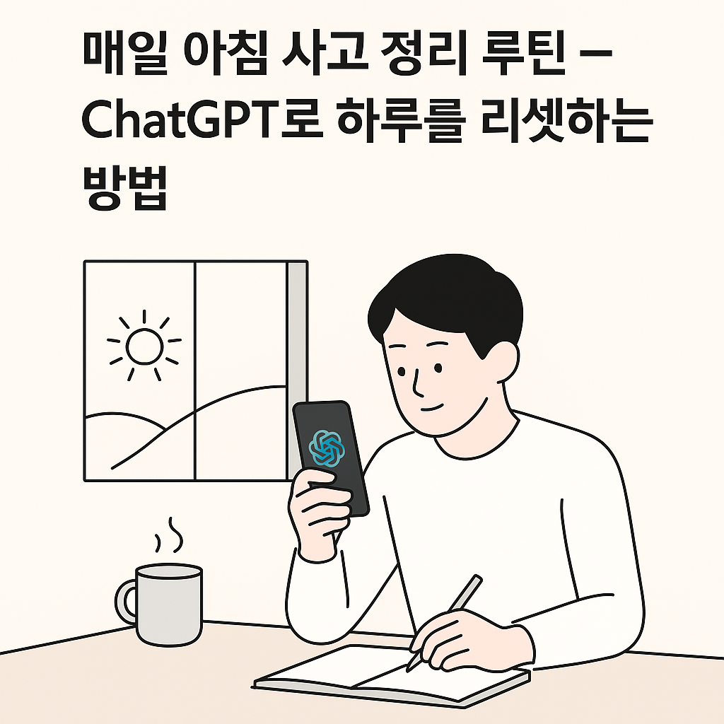 커피와 함께 아침 루틴을 계획하는 미니멀한 일러스트