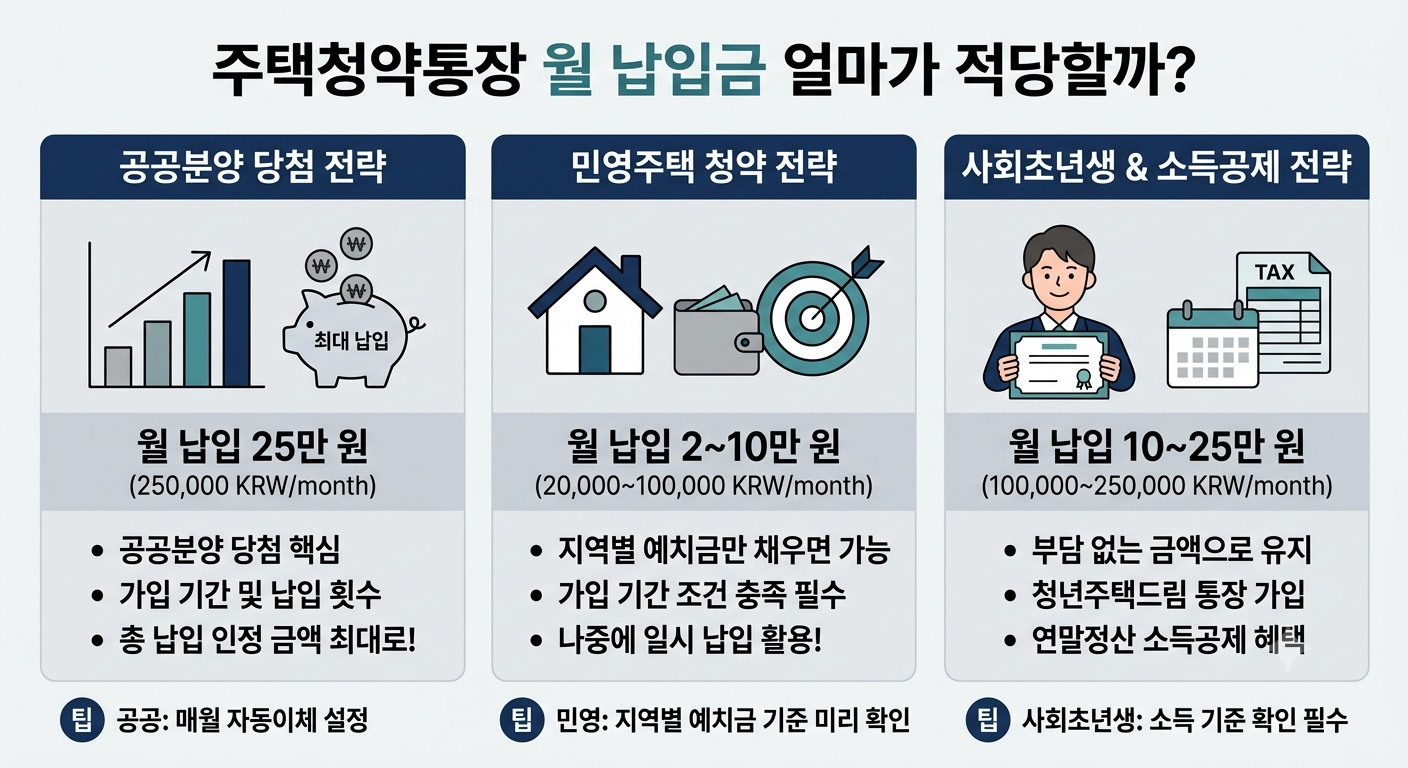 주택청약통장 월 납입금 추천 전략 인포그래픽
