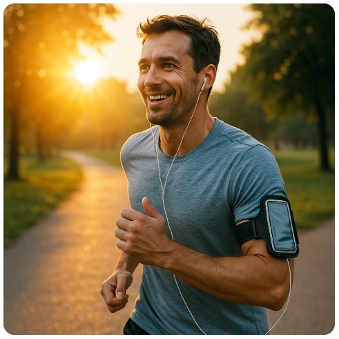 아침 햇살에 달리는 이미지