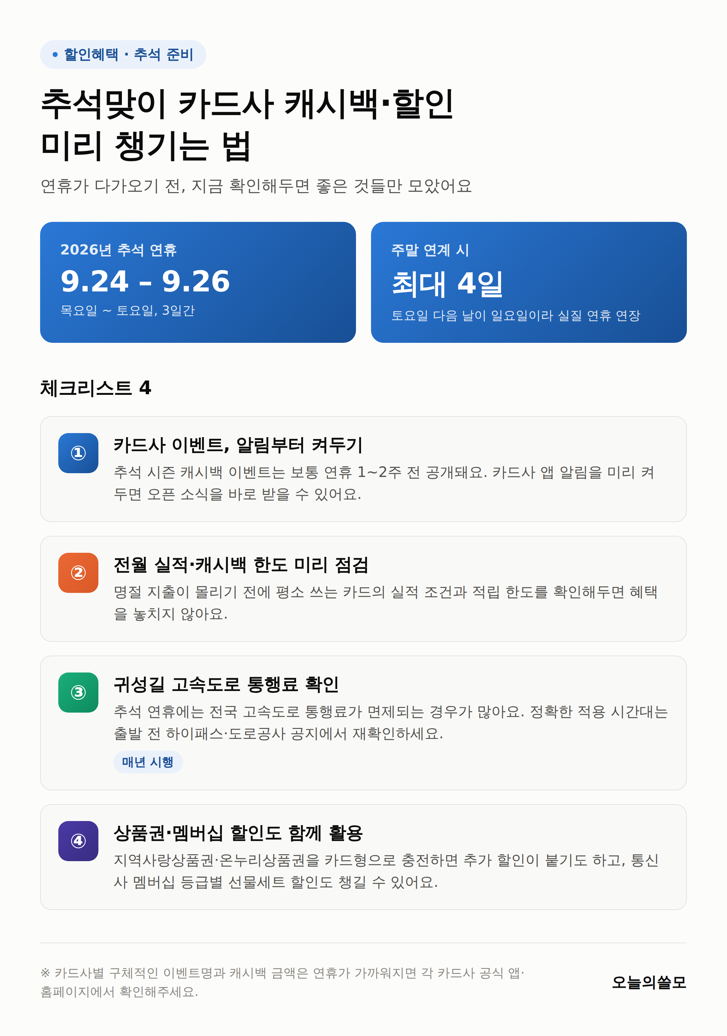 추석 카드사 캐시백 및 할인 혜택