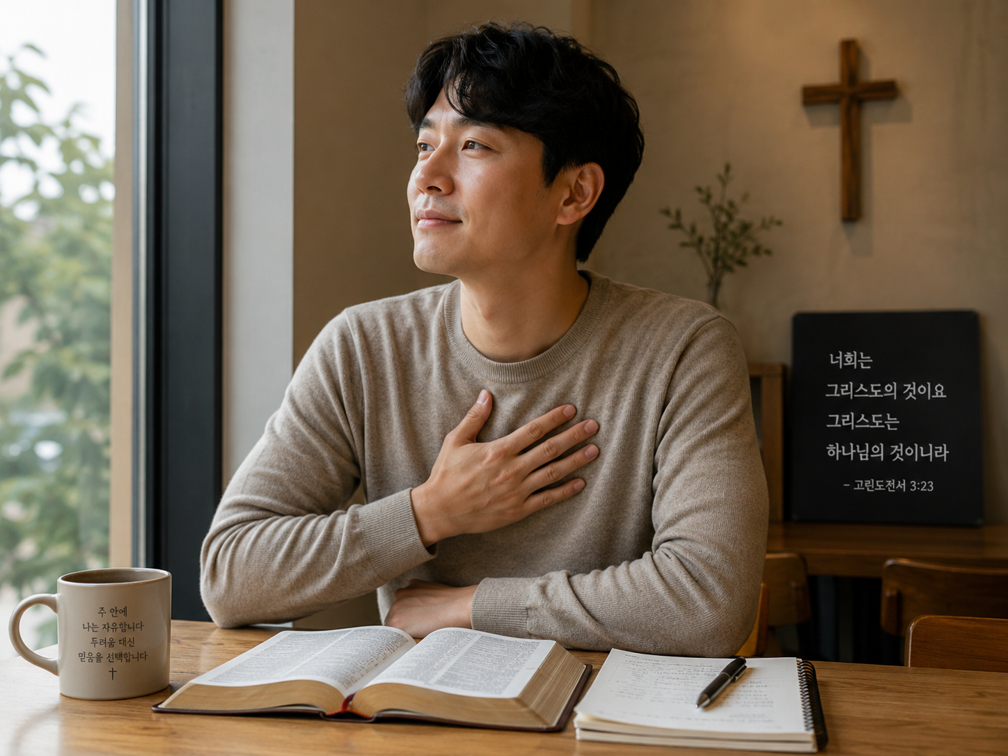 고전 3:21-23 말씀에서 내가 그리스도께 속한 자로서 세상 주관자를 의지하지 않는 삶을 살아야 하겠습니다. 세상을 두려워하지 않는 믿음을 가질 수 있도록 정체성을 명확히하며 두려움에서 벗어날 수 있도록 숨기도를 지속하는 모습입니다.