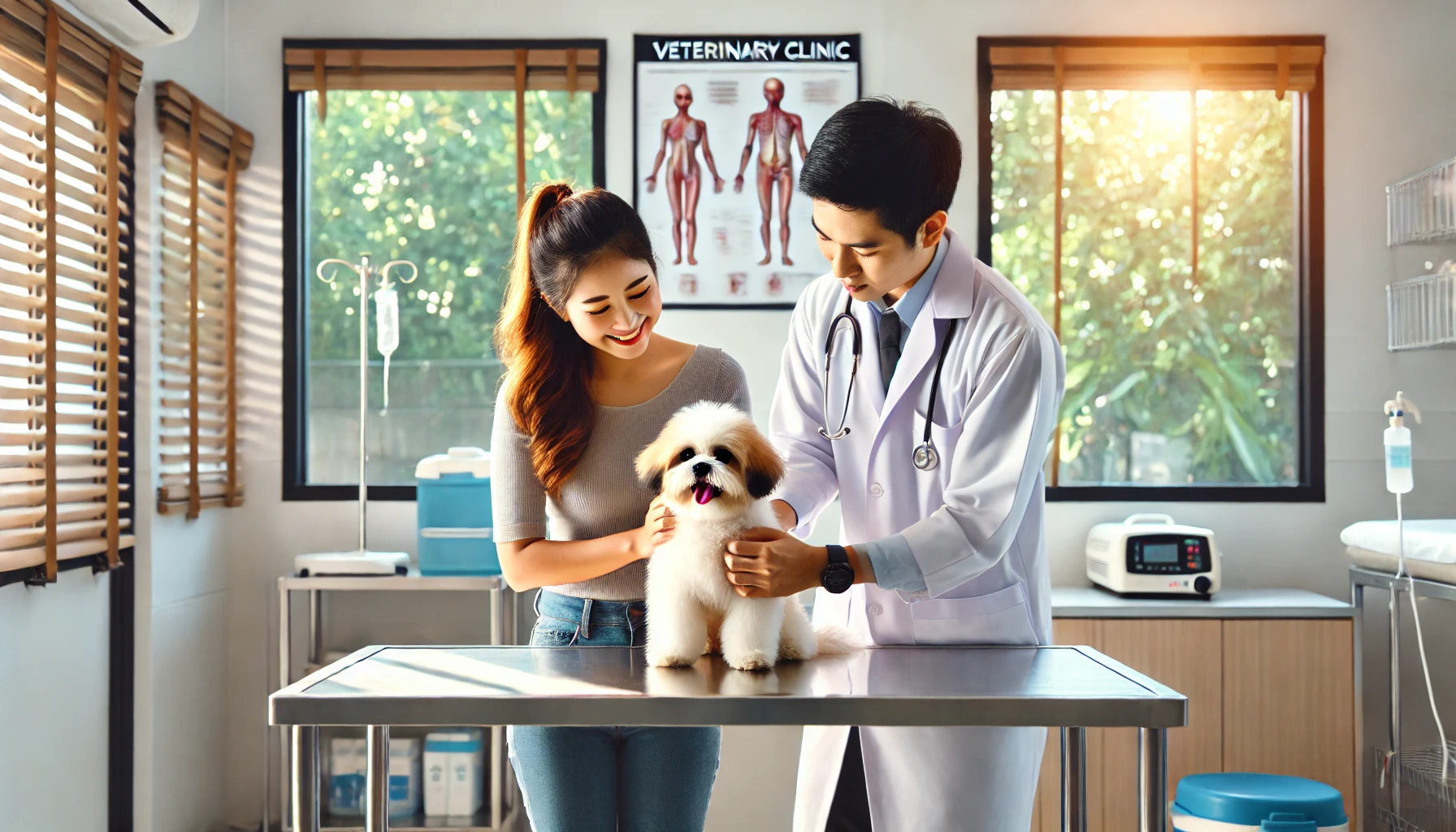 수의사가 강아지를 진찰하는 이미지