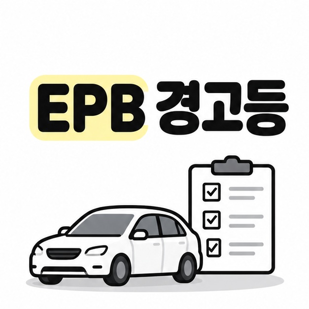 EPB 경고등 제목과 자동차 및 점검 안내를 표현한 표지 일러스트