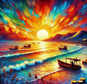 바다-배-해돋이