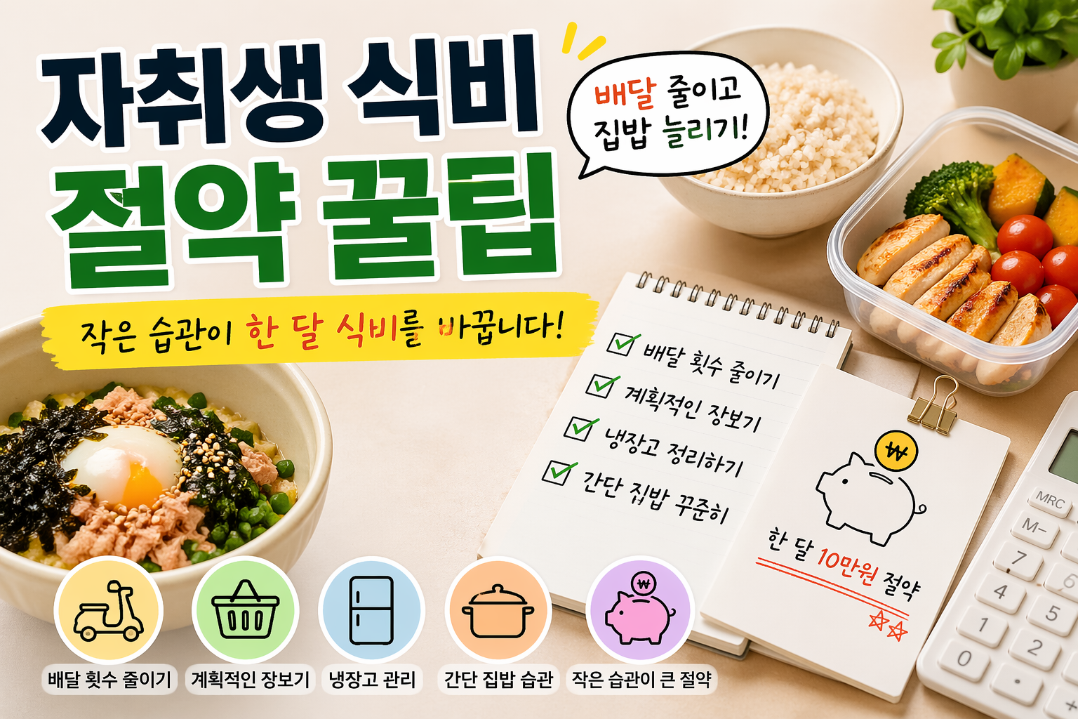 2026 자취생 식비 절약 꿀팁 (한 달 생활비 현실적으로 줄이는 방법)