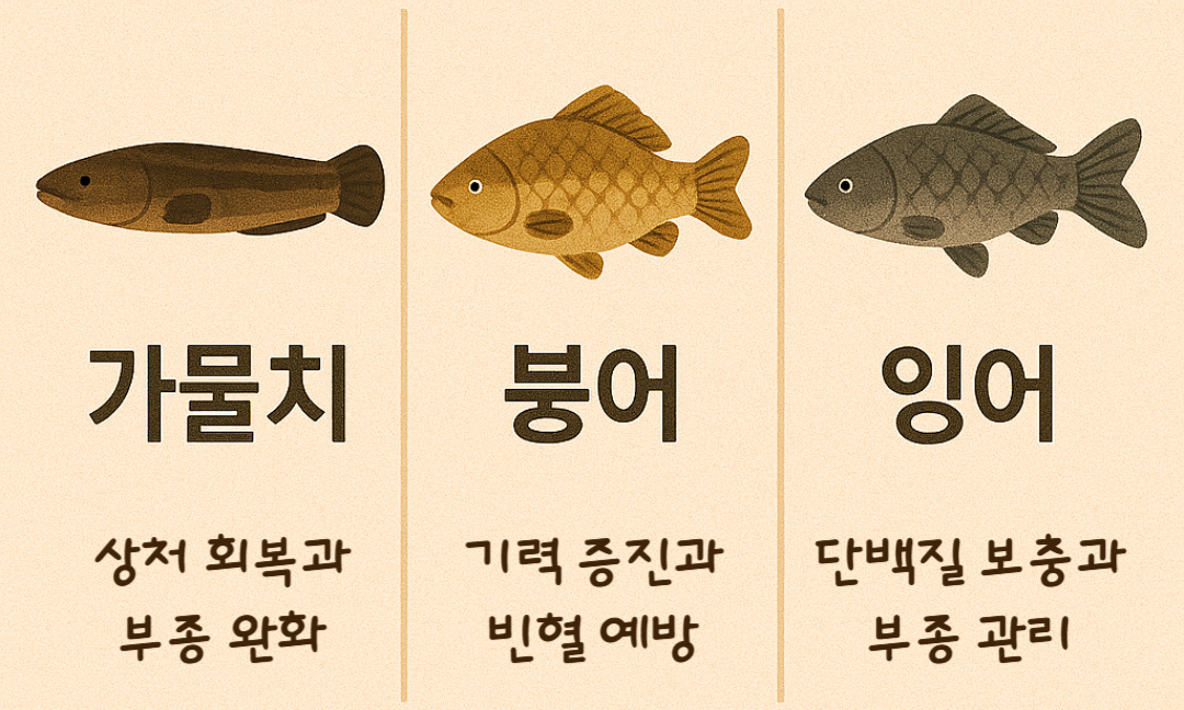 가물치, 붕어, 잉어