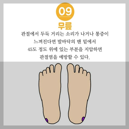 발바닥 혈자리 지압점 그림, 마사지 방법 발가락 혈자리