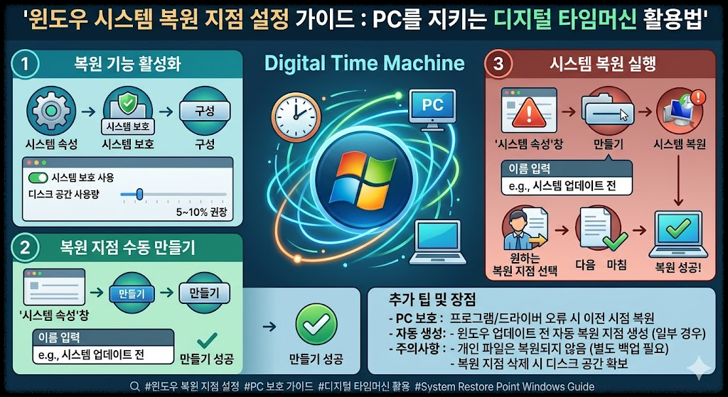 윈도우 시스템 복원 지점 설정 가이드 : PC를 지키는 디지털 타임머신 활용법