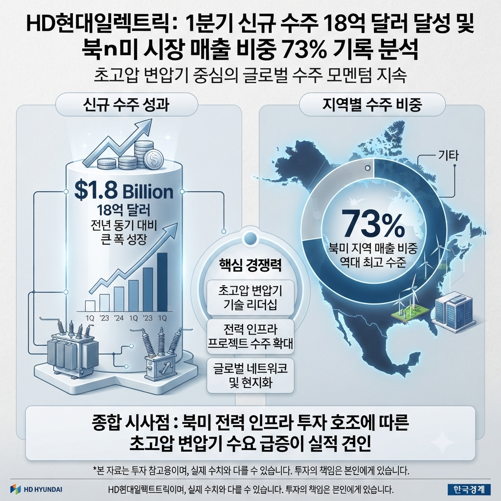 HD현대일렉트릭 신규 수주 18억 달러와 북미 수주 비중 73%