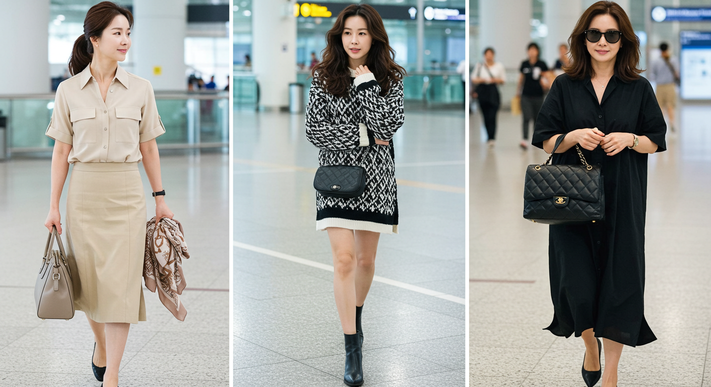 중년 여성 공항패션