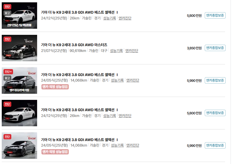 기아 K9 중고차 가격 시세표 및 유지비