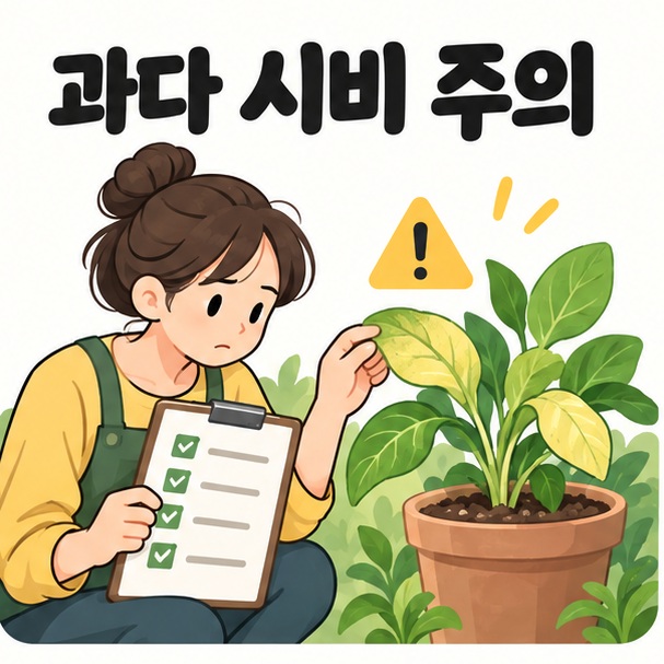 과다 시비를 피하고 작물 및 토양 상태를 살펴보는 그림