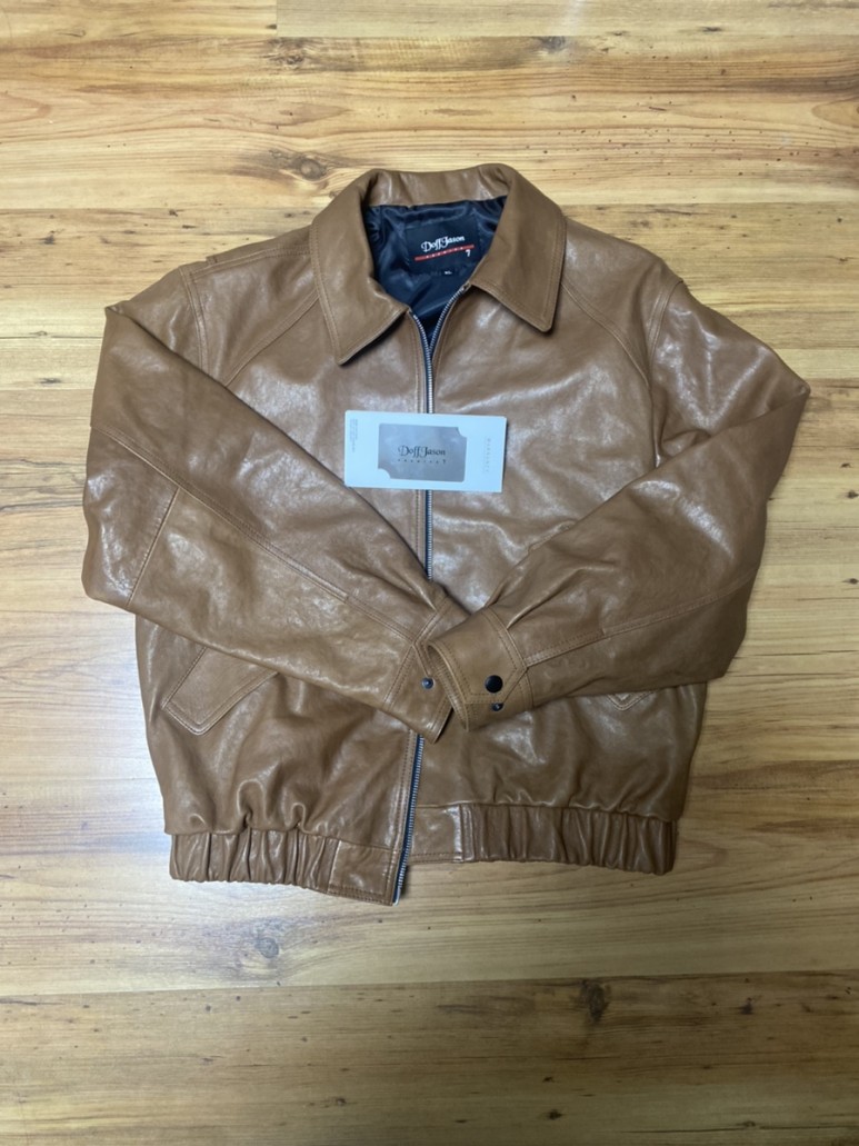 도프제이슨 오버핏 램스킨 베지터블 오일 보머 브라운 가죽 자켓 (카멜)