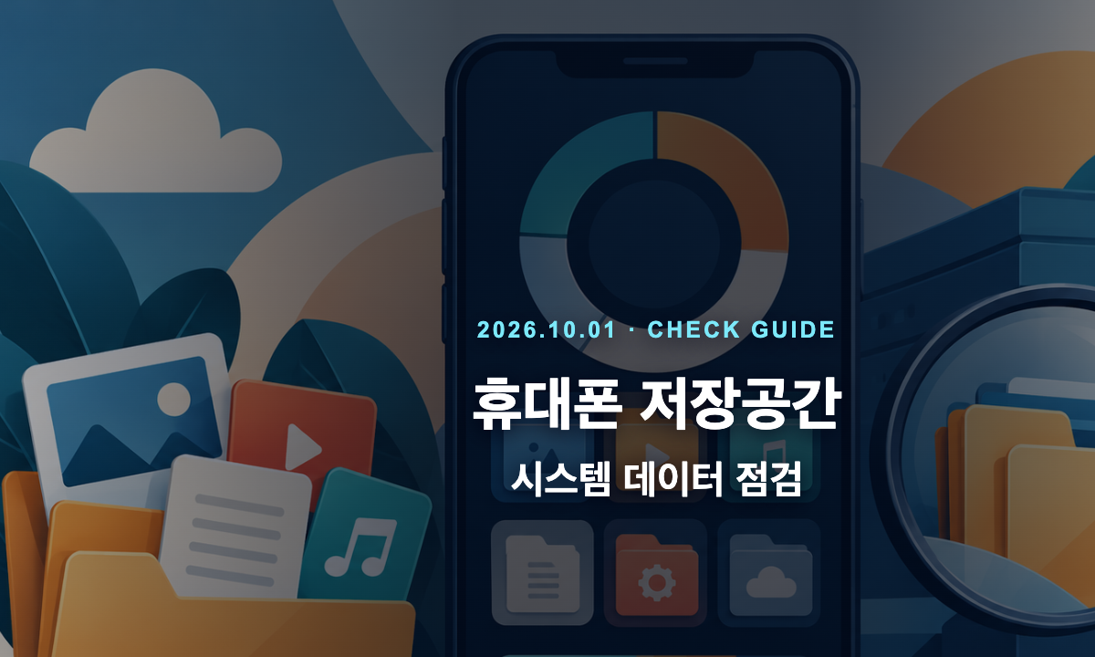 휴대폰 저장공간과 시스템 데이터 점검을 표현한 중립 일러스트