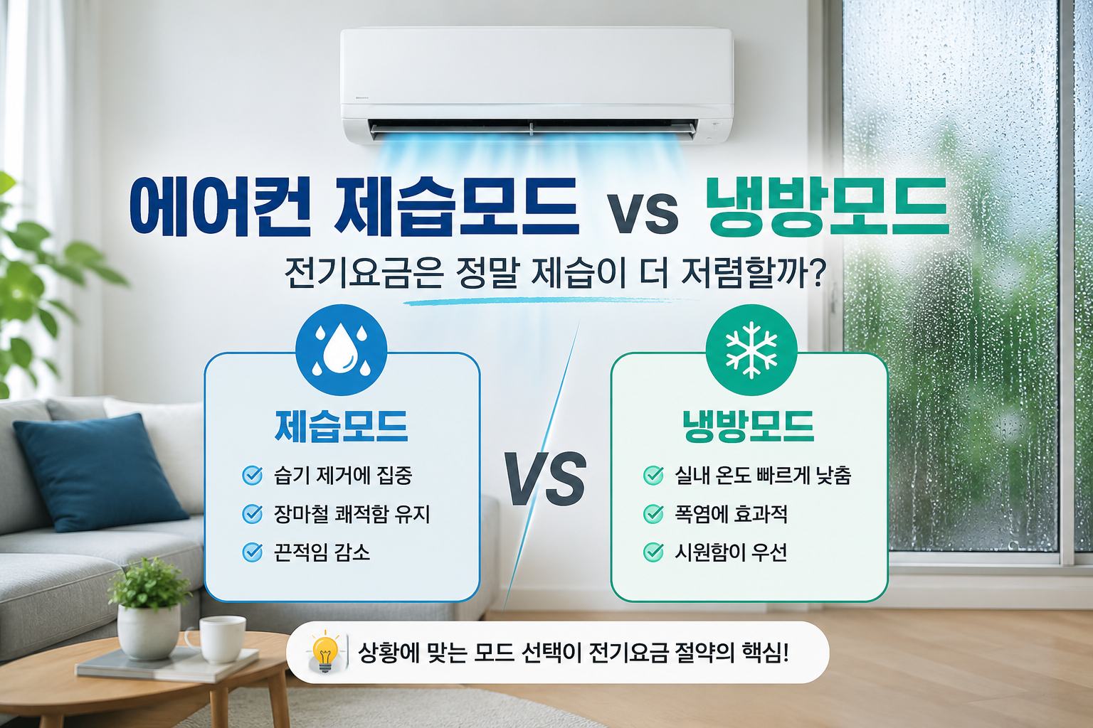 제습모드와 냉방모드 비교 인포그래픽