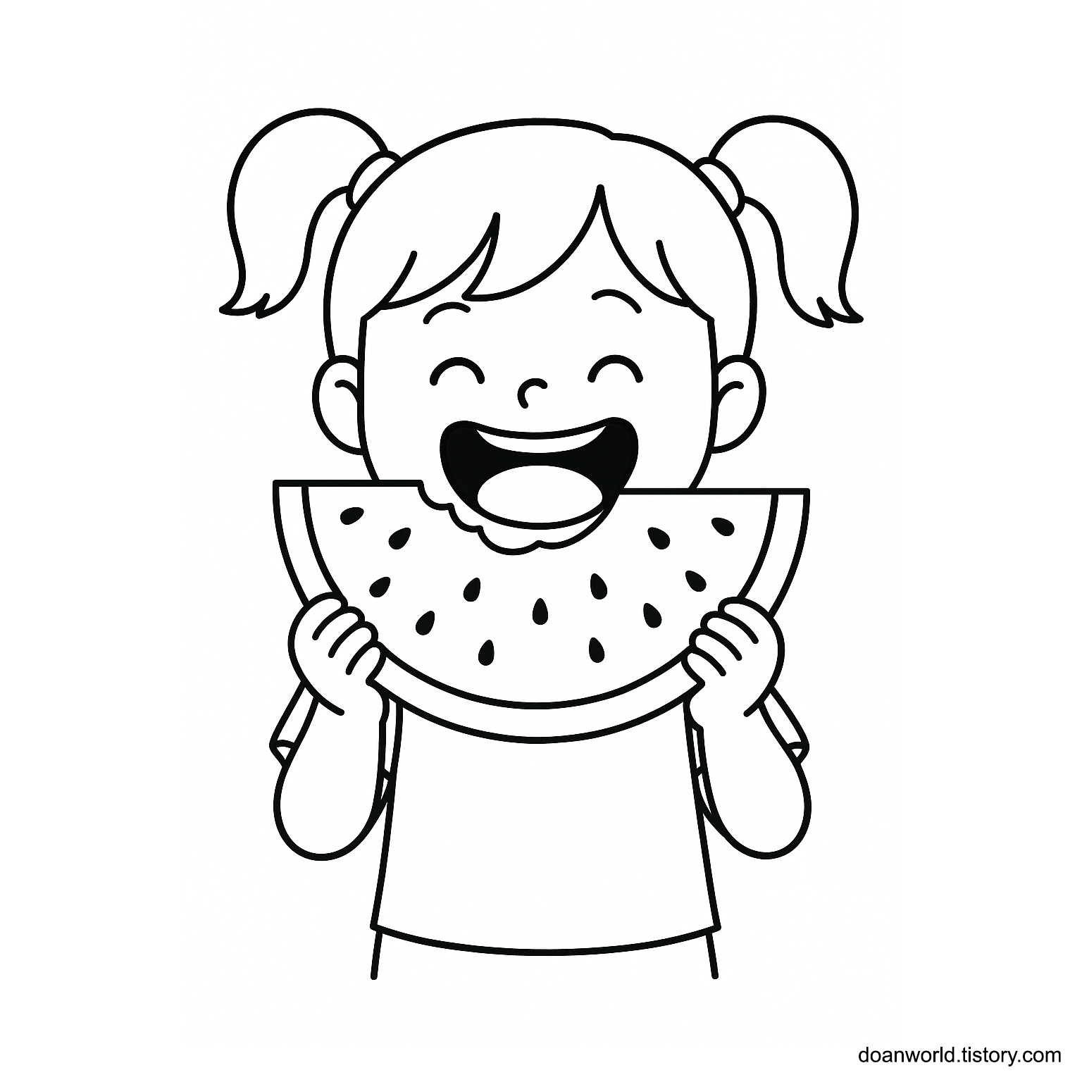 수박 먹는 아이 색칠공부 도안