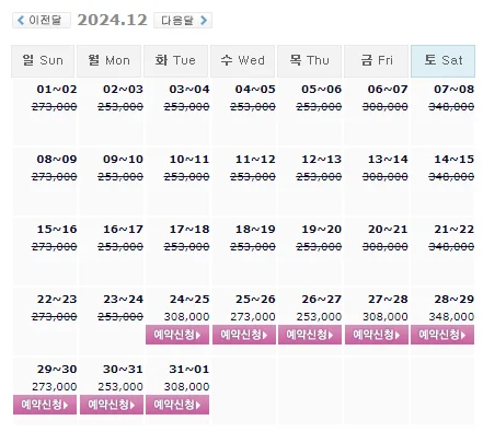 정남진cc 1박 2일 골프 패키지 가격 및 날씨 (12월 24일)