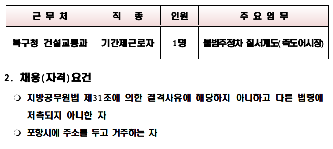 2023년 상반기 불법주정차 계도 기간제근로자 채용 재공고
