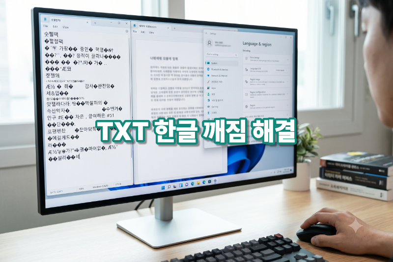 TXT 문서의 한글이 외계어처럼 깨질 때 인코딩과 Windows 시스템 로캘을 변경하는 방법