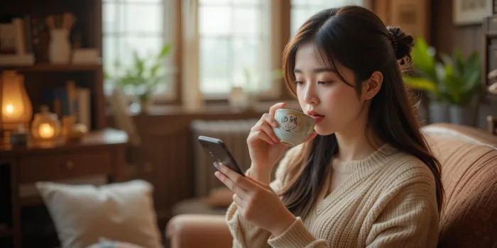 2025년 말띠 운세를 스마트폰으로 확인하는 여성