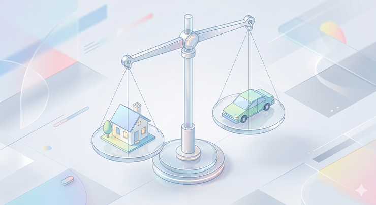 근로장려금 재산 요건인 주택과 자산 합산 기준을 시각화한 아이소메트릭 이미지