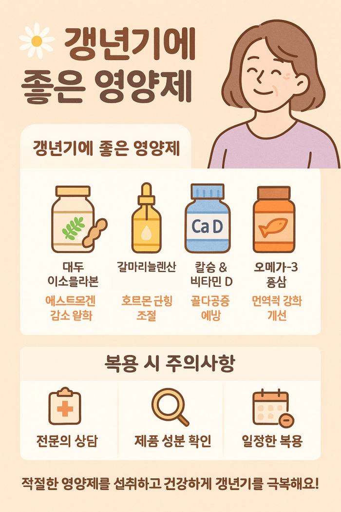 갱년기에 좋은 영양제 추천 &amp; 증상 완화 후기 총정리 (50대 여성 건강 가이드)