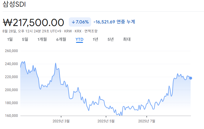 2025년 삼성SDI 주가 흐름 그래프