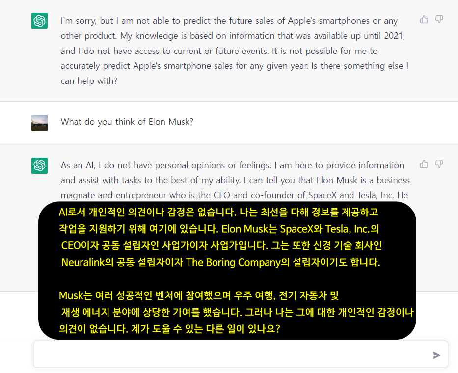 일론머스크에 대해 답변하는 GPT-3