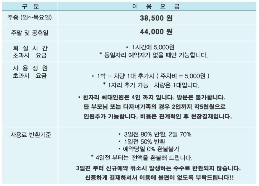 고래숲 캠피장-이용안내
