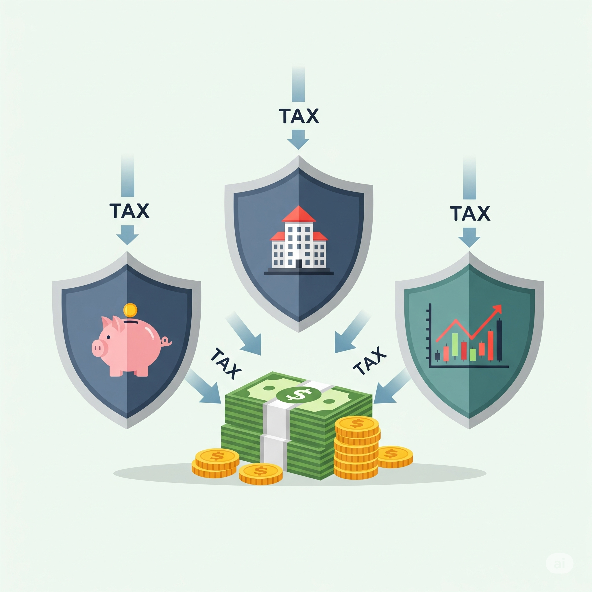 절세 계좌(연금저축, IRP, ISA)라는 방패로 세금 공격을 막아내는 모습