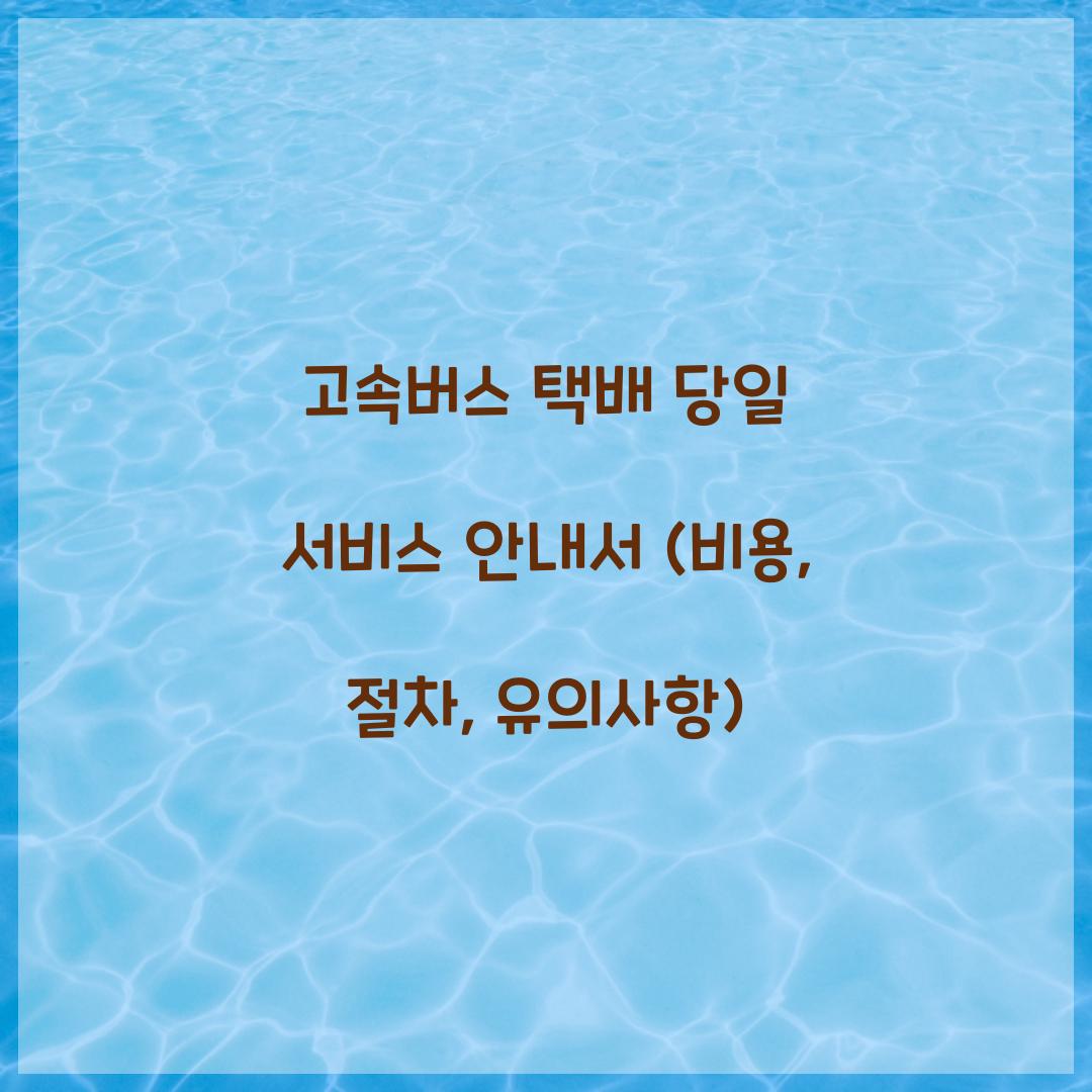 고속버스 택배 당일 서비스