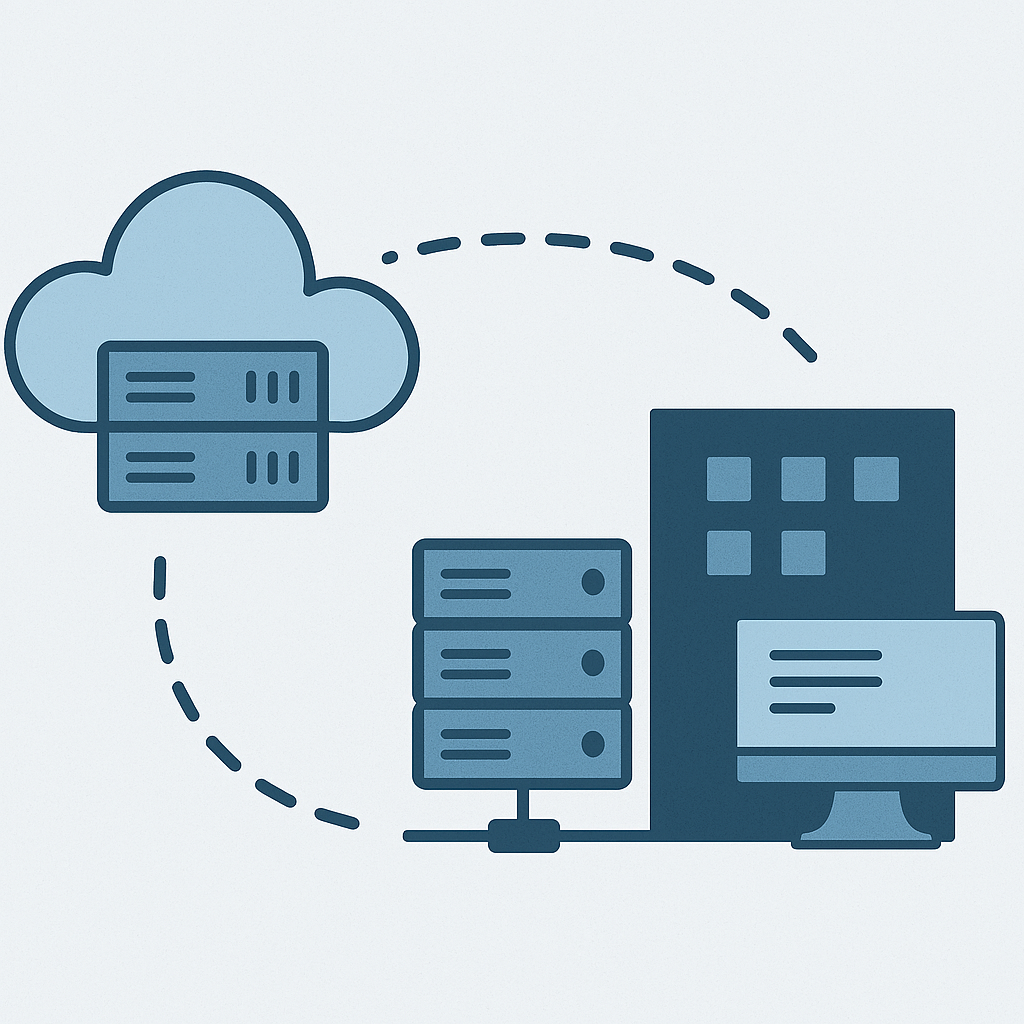 클라우드와 온프레미스 서버 간의 구조적 균형을 표현