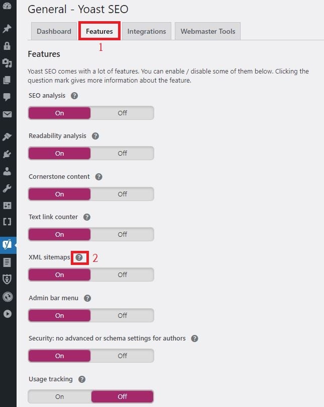 Features에서 sitemaps 옆 물음표 클릭