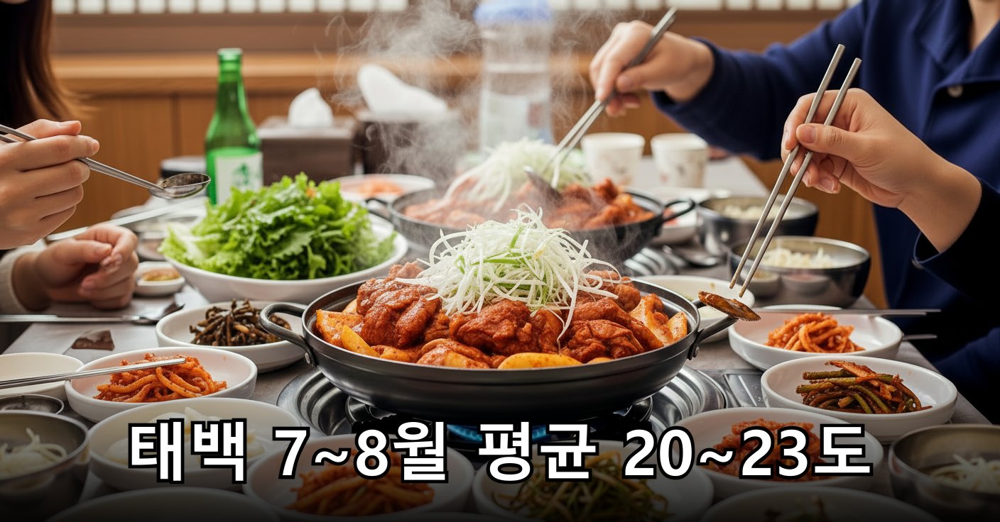 김이 모락모락 피어오르는 얼큰한 태백 물닭갈비 한 상