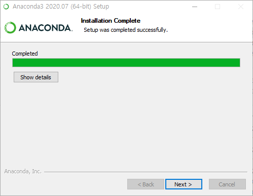 아나콘다 설치 완료 화면