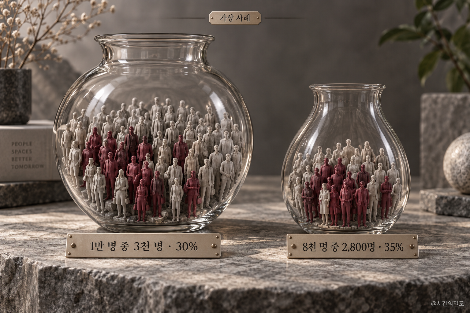 전체 인구와 비교 연령 인구가 함께 줄어도 비중은 증가하는 가상 수치 비교