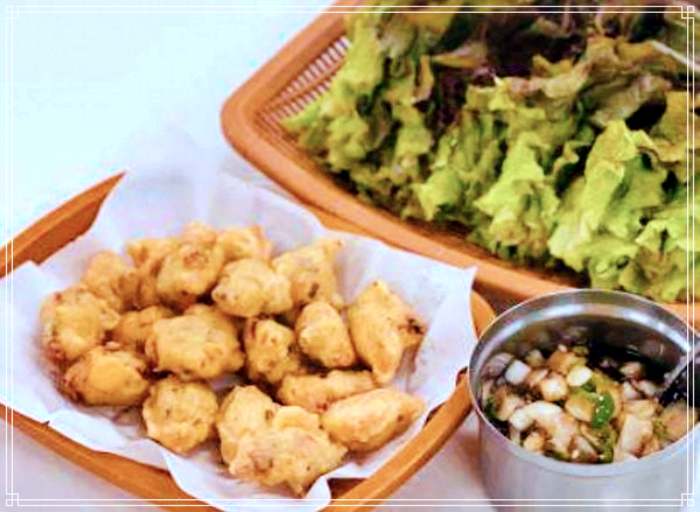 1913 광주 송정역 시장 맛집 고구마, 당근, 오징어 넣은 튀김, 청양고추 양념장, 상추쌈