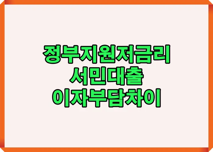 정부지원 저금리 서민대출의 실제 이자 부담 차이를 한눈에 정리한 썸네일 이미지로, 금리 비교를 통해 절감 효과를 강조한 시각 자료