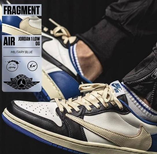 나이키 트레비스 스캇 프라그먼트 3자 콜라보 조던1 로우 착용 이미지