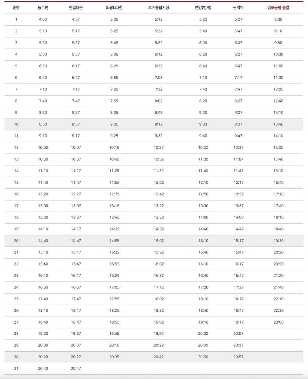 4300번-공항버스-전체-시간표