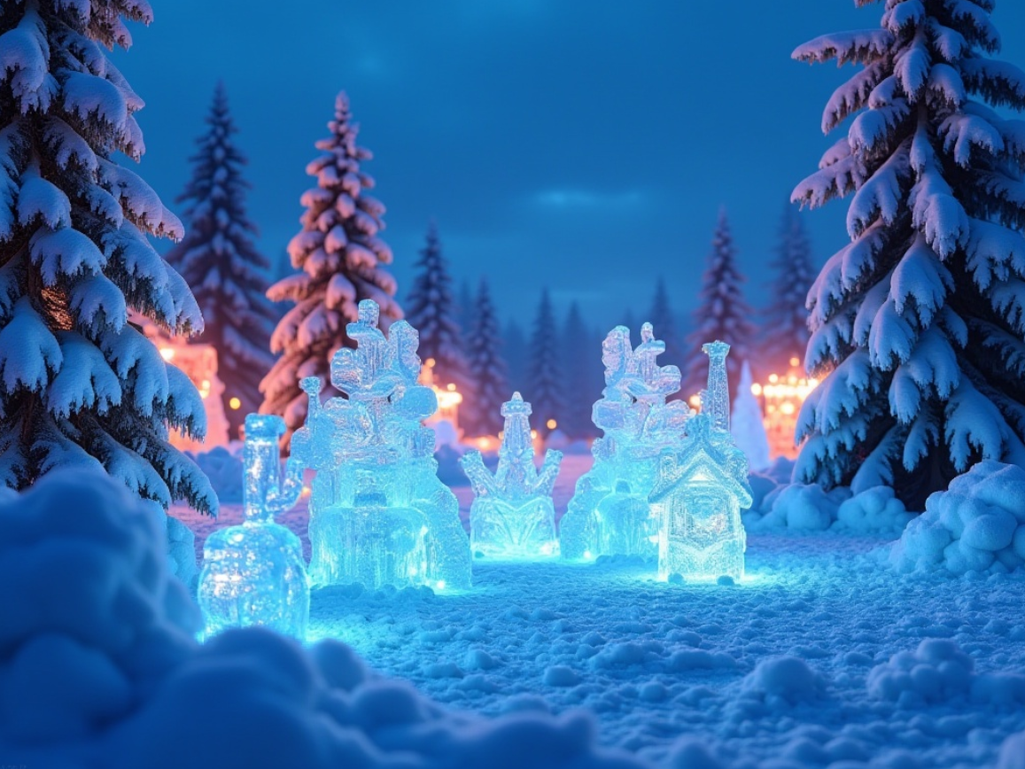 눈내린 숲속에 얼음조각