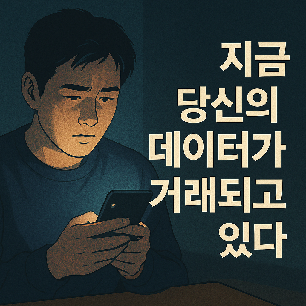 스마트폰 화면의 ‘동의’ 버튼 불빛이 새어나오는 모습으로, 데이터 유출을 암시하는 한국인의 손.